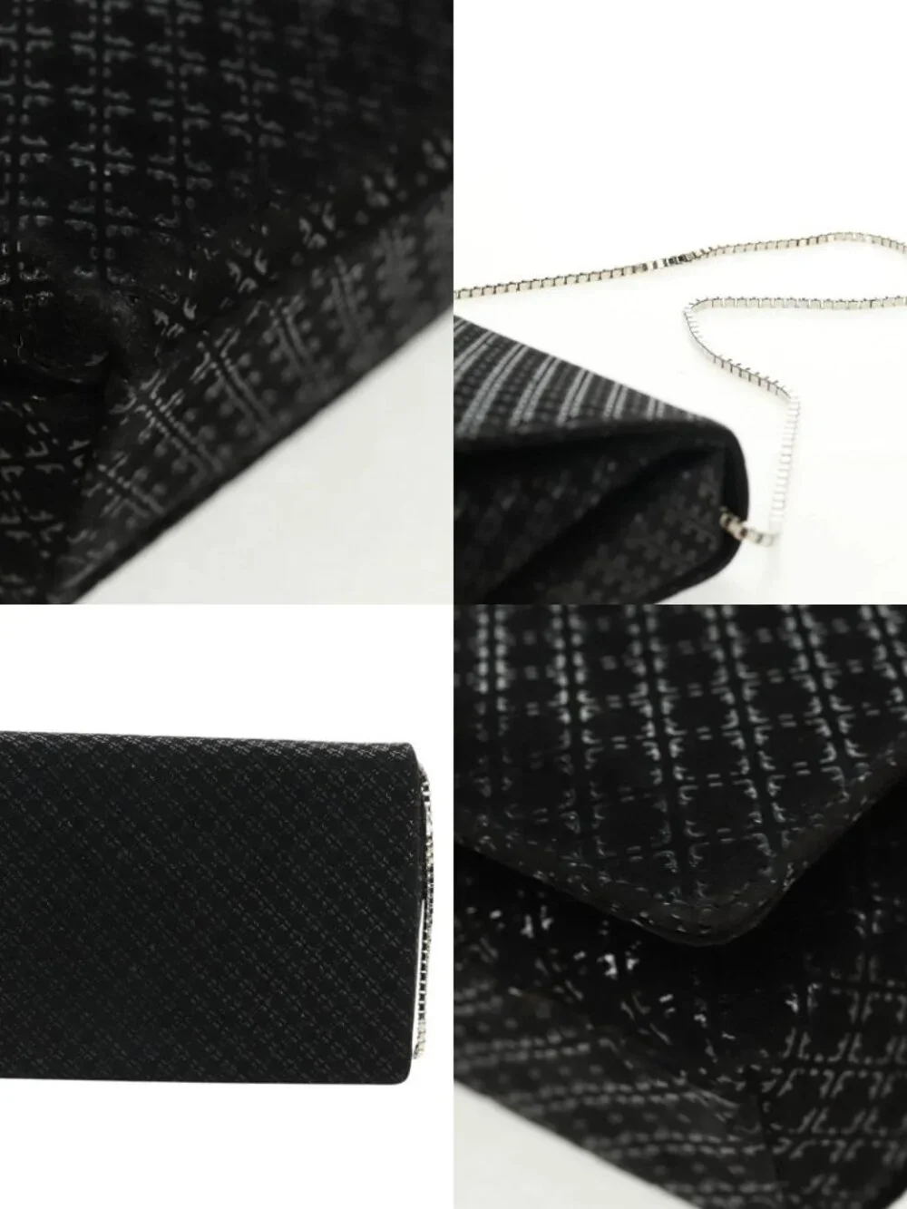 Salvatore Ferragamo Chain Shoulder Bag Suede Black Silver Auth 154248V